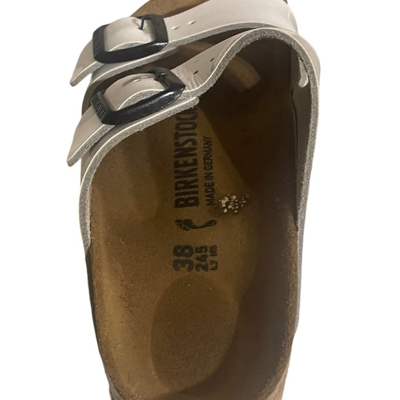 Birkenstock Sandals Womens 38 Arizona Buckle Straps Flats White Leather Slip On - Picture 5 of 14